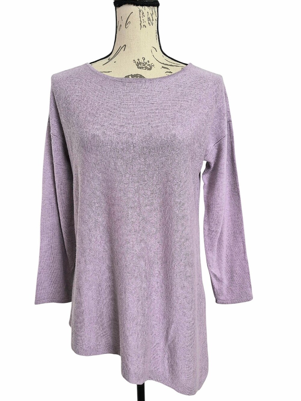 Eileen Fisher Tencel Merino Wool blend Asymmetrical Tunic Sweater Lavender M